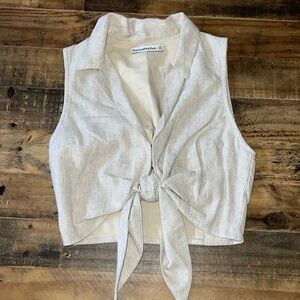 Abercrombie & Fitch Women's Linen Beige Tie-Front Tank